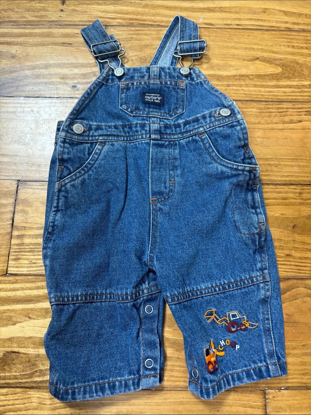 Vintage Carter’s Size 3-6 Months Denim Overalls w/Construction Vehicles